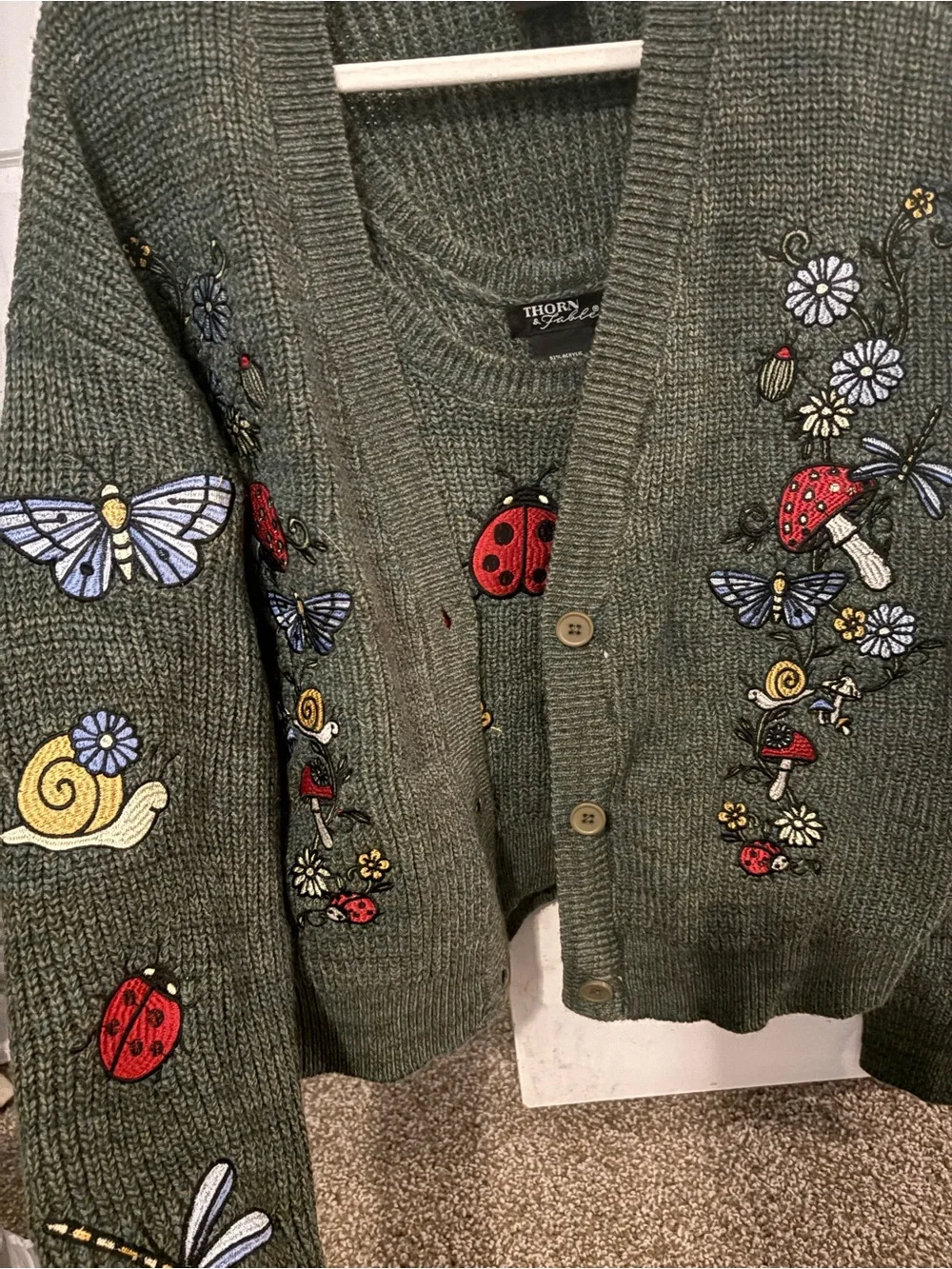 Thorn Olive Green Embroidered Nature Cardigan